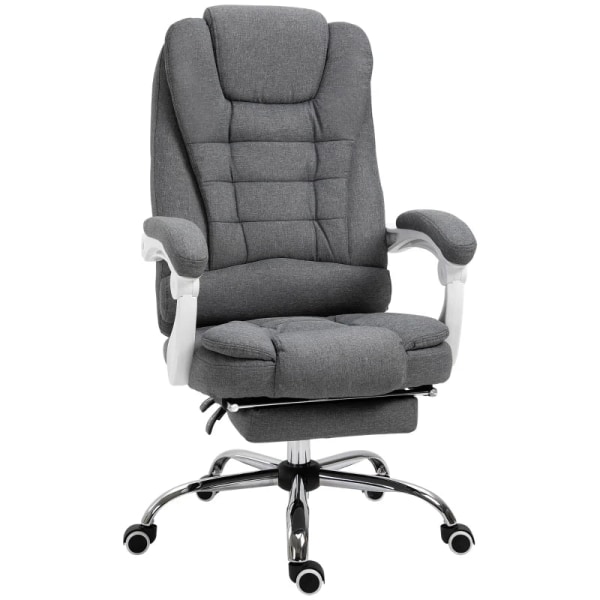 Rootz kontorsstol - Utfällbart fotstöd - Executive Chair - Datorsvängbar rullande - Justerbart ryggstöd - Task Recliner Home - Linnelook - Grå - 65L x