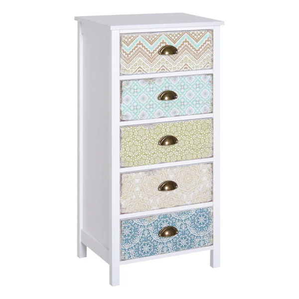 Rootz byrå - Siedeboard - Kommoder - Modern design - 5 lådor - Förvaringsskåp - Furu - Flerfärgad - 46L x 34W x 97,5H cm