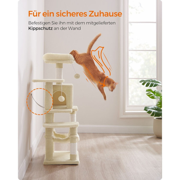 Rootz Cat Skrapstolpe - Kattträd - Kattklätterställning - Spånskivakonstruktion - Plyschöverdrag - Sisalrep - 45cm x 35cm x 112cm