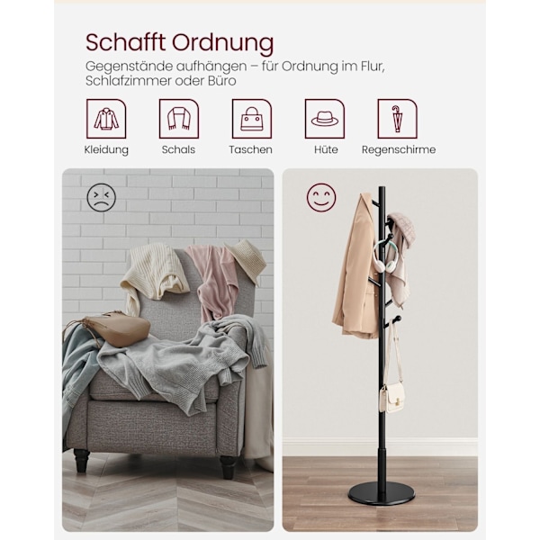 Rootz knagerække - Hattestativ - Gummitræ - MDF - Fritstående - 38 cm x 175 cm - 12,5 cm Kroglængde - 3,3 kg - 5 kg Maks. belastningskapacitet - 20 kg