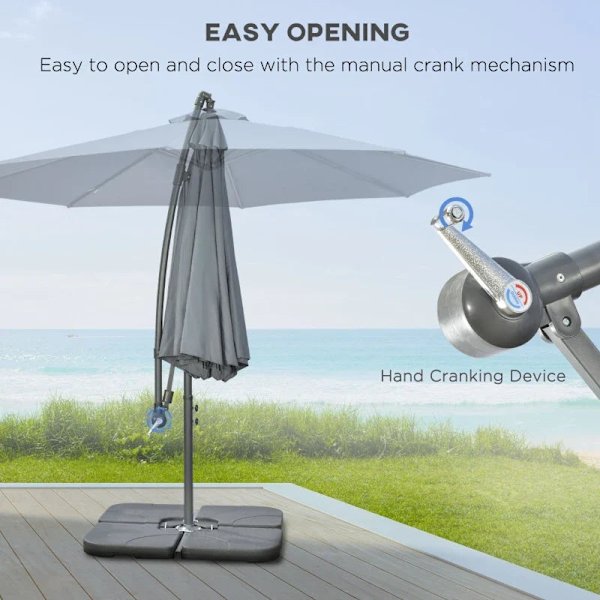 Rootz Garden Parasol - Cross Base - Vejrbestandig - Solbeskyttelse - Elegant design - Seks Ribber - Cantilever Parasol - Metal-polyester - Grå - 292 c