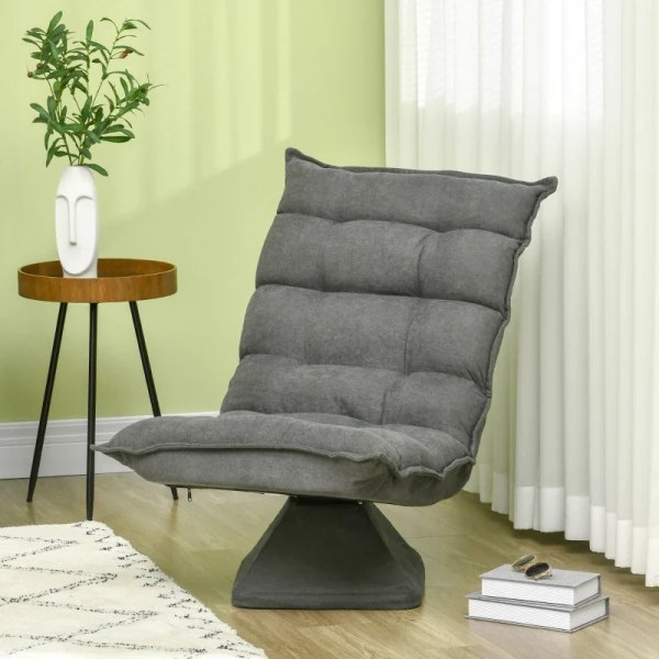 Rootz Golvsoffa - Fåtölj - Lässtol - Swivel Linen Look - Grå - 62cm x 70cm x 95cm