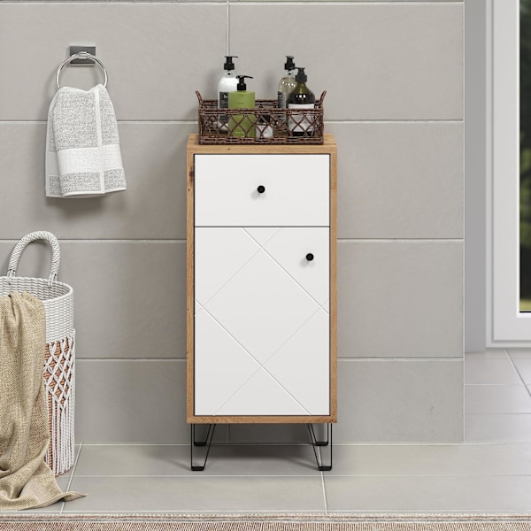 Rootz Bathroom Dresser - Storage Cabinet - Bath Organizer - Scandinavian Design - White Matt with Artisan Oak - 36x79x29 cm