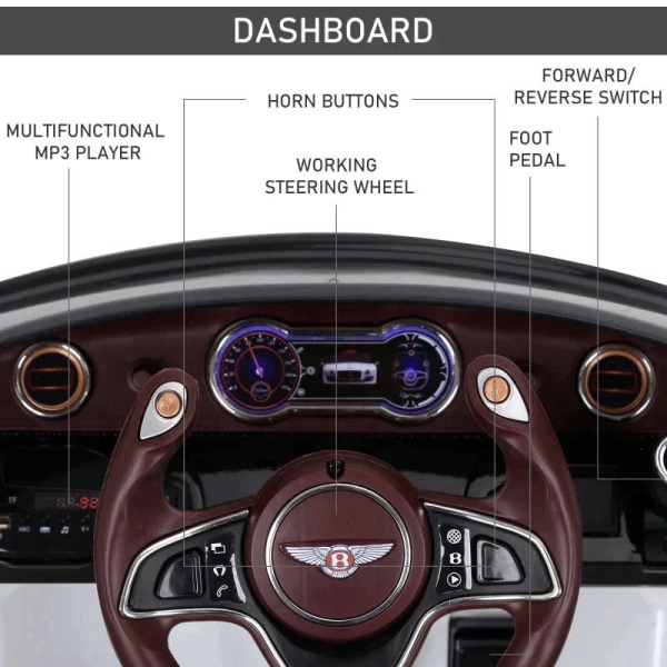 Rootz Lasten sähköauto - Bentley Gt - Kaukosäädin - Valkoinen - 108 X 60 X 43 cm