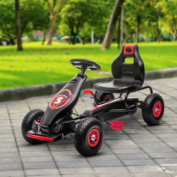 Rootz Lasten karting - Polkimet - Säädettävä istuin - Sisällä ja ulkona - Alkaen 5 vuotta - Punainen + musta - 121 x 58 x 61 cm