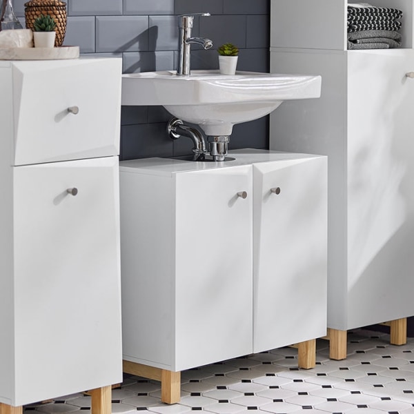 Rootz Underskab til vask - Badeværelsesskab - Opbevaring under vask - Justerbar hylde - Tippsikring - MDF-konstruktion - 60 cm x 60 cm x 30 cm