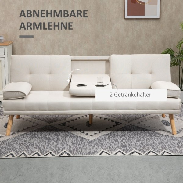 Rootz 3-sits bäddsoffa - Bäddbar soffa - Bäddsoffa - Justerbart ryggstöd - Praktiskt sidobord - 181cm x 77cm x 78cm - Linnetyg