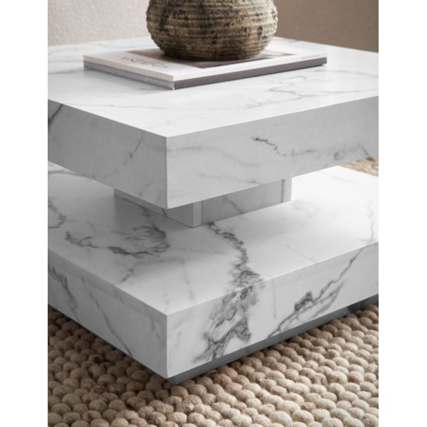 Rootz Square Sofabord - Moderne marmorbord - Hvid stuebord - Anti -slip puder - 60 cm x 60 cm x 34 cm