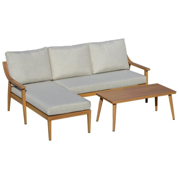 Rootz 3-delt møbelsæt - Havemøbelsæt - Med chaiselong - Dobbelt sofa - Sidebord og hynder - Khaki