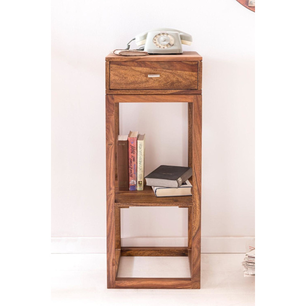 Rootz sidebord massivt træ sheesham sidebord telefonbord med skuffe 35 x 35 x 90 cm