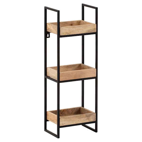 Rootz Modern Industrial Væghylde - Flydende hylde - Dekorativ hylde - Massivt træ og metal - Tre opbevaringsområder - Håndlavet - 27 cm x 77 cm x 18 c