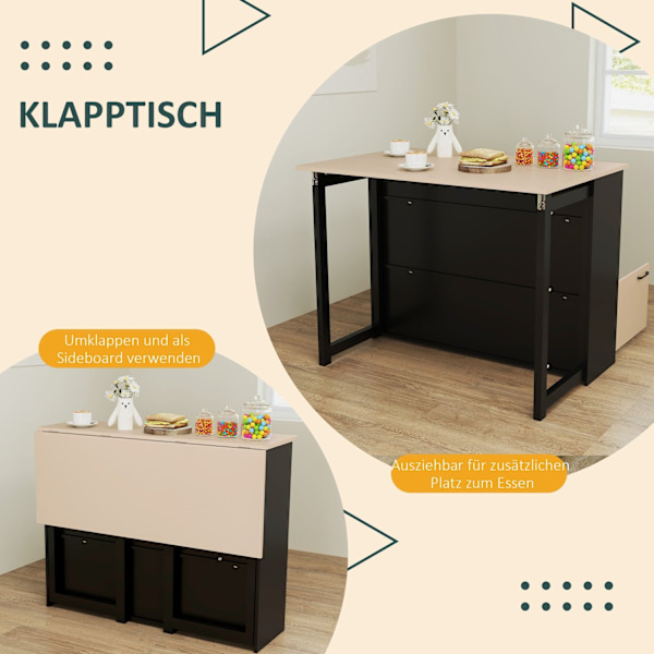 Rootz 3 Piece Barset - Bar Table Set - Foldbar matuppsättning - 6 förvaringsfack - 116x70x89,5 cm