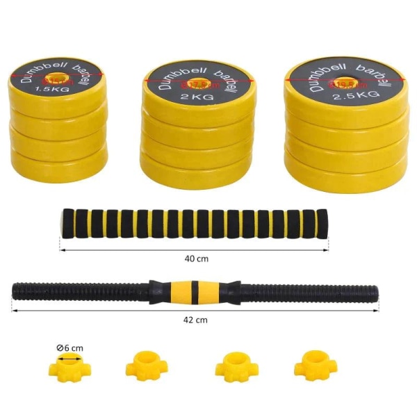Rootz Skivstång & Hantel Set - 3-i-1 Hantel Set - Plate Bar - Clamp Rod - Hem - Gym - Gul/Svart