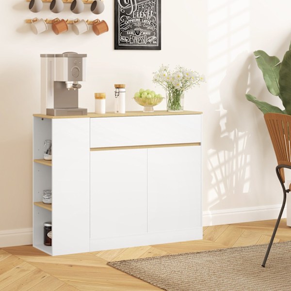 Rootz Sideboard Cabinet - Stor lagringsarrangör - Konsolbord - gott om förvaring - 105 x 30 x 81,5 cm - Modern vit - brun finish