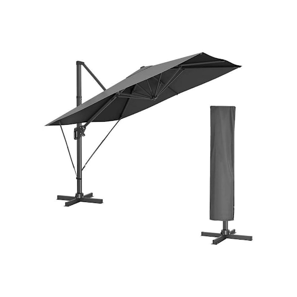 Rootz Parasol - Cantilever Parasol - Paraply - Patio Parasol - Haveparasol - Strandparasol - Solsejl - UV-beskyttet Parasol - Grå