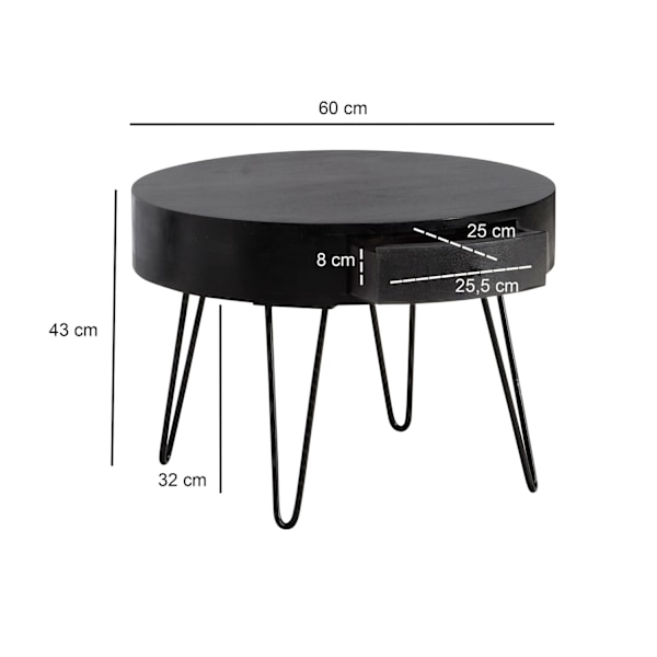 Rootz Moderne sofabord - Slående sofabord - Round Storage Table - Unik design - 60 cm x 60 cm x 43 cm