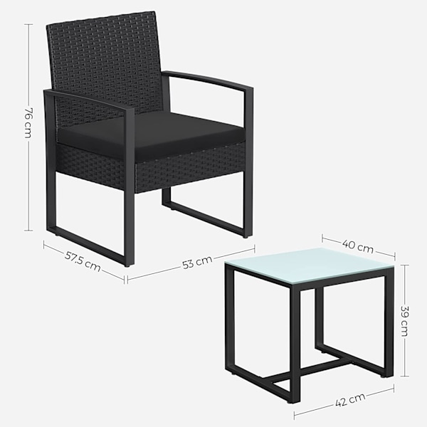 Rootz PE Rattan Utemöbler Set - Trädgårdsmöbler - Balkongset - Polyeten - Härdat glas - VFT-kuddar - 53cm x 57,5cm x 76cm