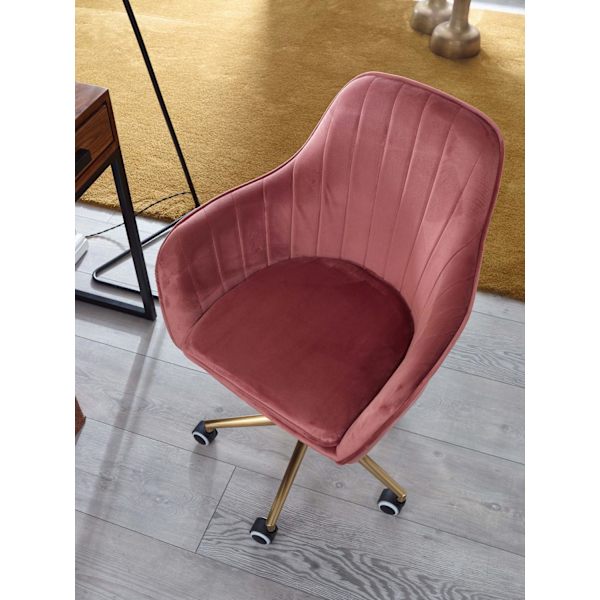 Rootz skrivebordsfløjl pink - Design drejestol med ryglæn - Arbejdsstol 120 kg højdejusterbar - Skalstol med hjul - Drejestol