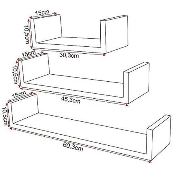Rootz væghylde - U-formet afsats - Flydende bogreol - Displaystativ - Opbevaringsholder - Monterbart stativ - Hvid - 26,0 x 8,7 x 8,2 tommer