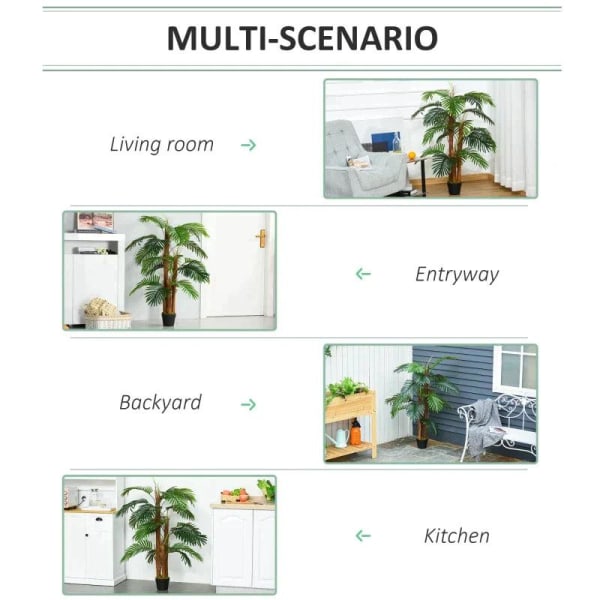 Rootzin keinotekoinen palmu - Koristekasvi 19 lehdellä - Taimitarhan ruukku - Tekomuovi - Sisällä - Ulkona - Vihreä - Koti - Toimisto - 120 cm
