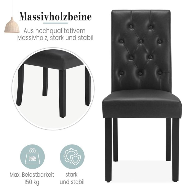 Rootz Matsalsstolar - Köksstolar - Bekväma sittplatser - Ergonomisk design, enkelt underhåll, hög hållbarhet - konstläder och massivt trä - 44cm x 99c