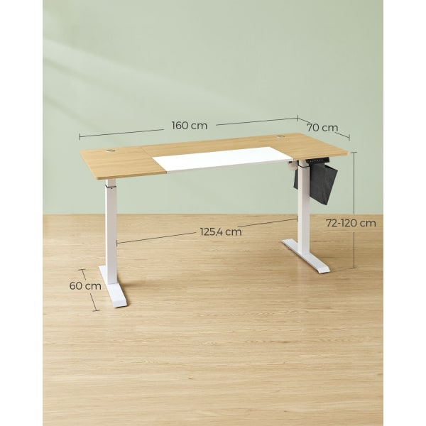 Rootz Elektrisk ståbord - Justerbart skrivebord - Sit Stand Skrivebord - Spånplade Stålramme - Ikke-vævet stof - Pastel Gul-Base Hvid - 70 cm x 160 cm