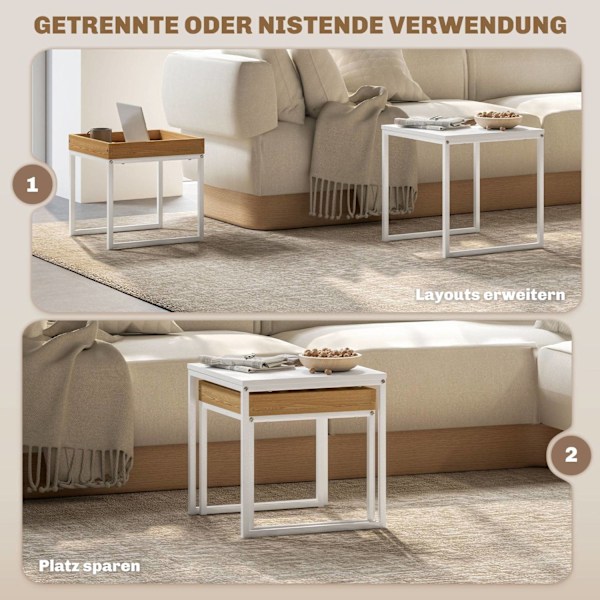 Rootz Modern soffbordsuppsättning av 2 - soffa bordsuppsättning - vardagsrumsbord - hållbar MDF & metall - 45x45x45cm (stor), 40x40x40cm (liten)