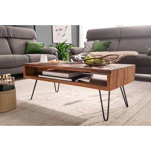 Rootz sofabord 100x40x50 cm Sheesham massivt træ - metal sofabord - Design sofabord rektangulært Massivt sofabord - Stort bord stue