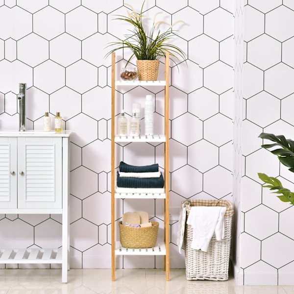 Rootz Bamboo Badeværelseshylde - Badeværelsesarrangør - Opbevaringsstativ - Fugtbestandig - 35W x 36d x 138,5 timer cm