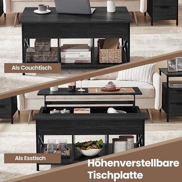 Rootz Sofabord - Højdejusterbar bordplade - Træspanelbord - Stålramme - 60 cm x 100 cm x (48-62) cm