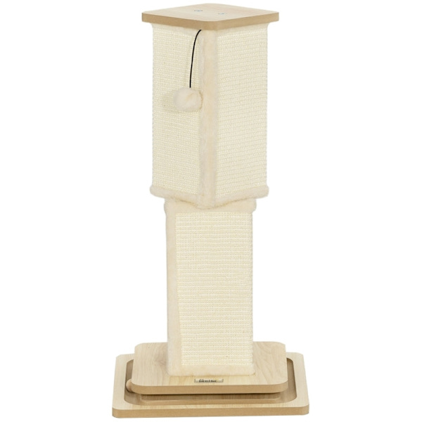Rootz 3-i-1 kradsestolpe - Kattelegeskinne - Interaktiv legebold - Sisal-dækket stolpe - MDF Base - 34L x 34W x 67H cm