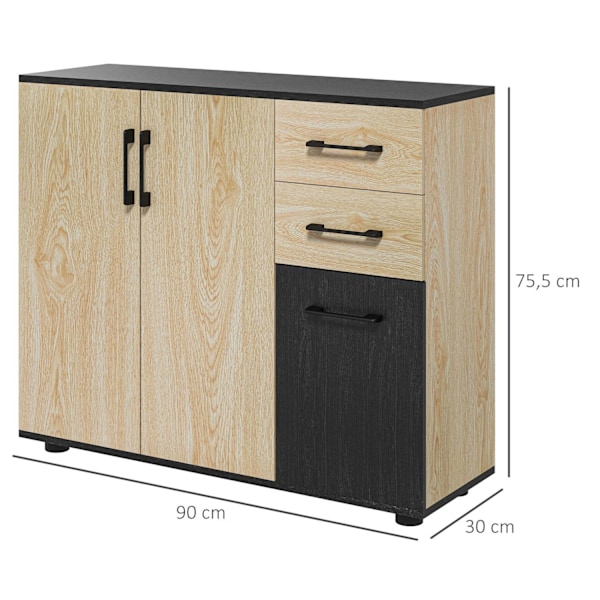 Rootzin sivupöydän keittiön säilytys - kaapit - Laatikot - Säädettävä hylly - 90 cm x 30 cm x 75,5 cm - Järjestä vaivattomasti