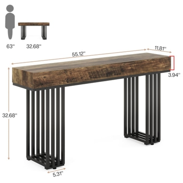 Rootz 55 tommer konsolbord - Sofabord - Gangbord - Konstrueret træ og metal - 140 cm B x 30 cm D x 83 cm H