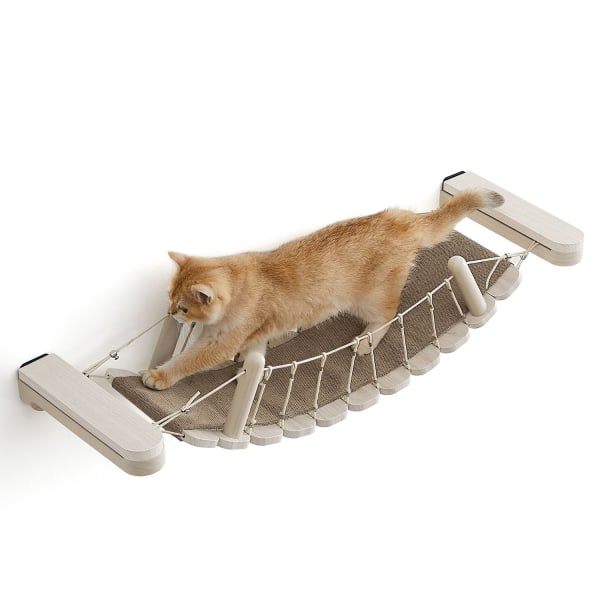 Rootz Cat Bridge - Cat Walkway - Pet Bridge - Spånplade - Bomuld Linned Stof - Fyrretræ - Havregryn Brun Kaffe Brun - 87,2 cm x 28 cm x 13,8 cm - Letv