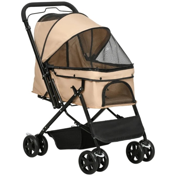 Rootz Folding Dog Buggy - Kæledyrsklapvogn - 1 kurv - 2 bremser - Inklusiv sikkerhedssnor - Lysebrun - 76,5 cm x 52 cm x 95 cm