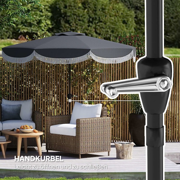 Rootz Ø269CM Parasol - Garden Sunshade - Balkonskærm - UPF 30+ UV -beskyttelse - Ø2.69m x 2,38m - Grå