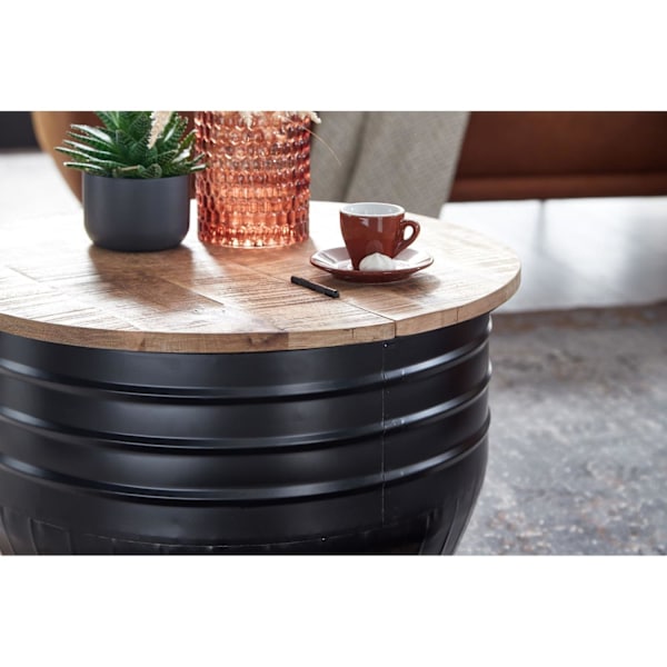 Rootz Sofabord - Opbevaringsplads - Sofabord - Sidebord - Rundt - Sort - Brun - Mangotræ - Metal - 60 x 60 x 41 cm