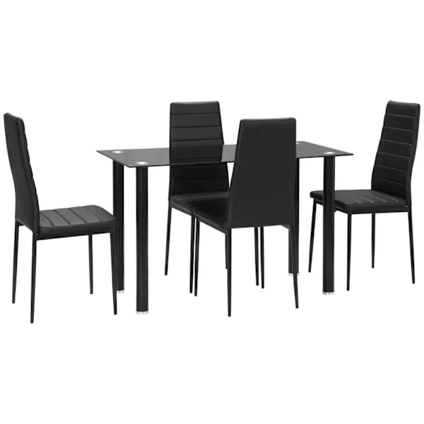 Rootz Matgrupp - Matbord med 4 stolar - Modern design - Glasbord - konstläder - Svart - 120cm x 60cm x 97cm