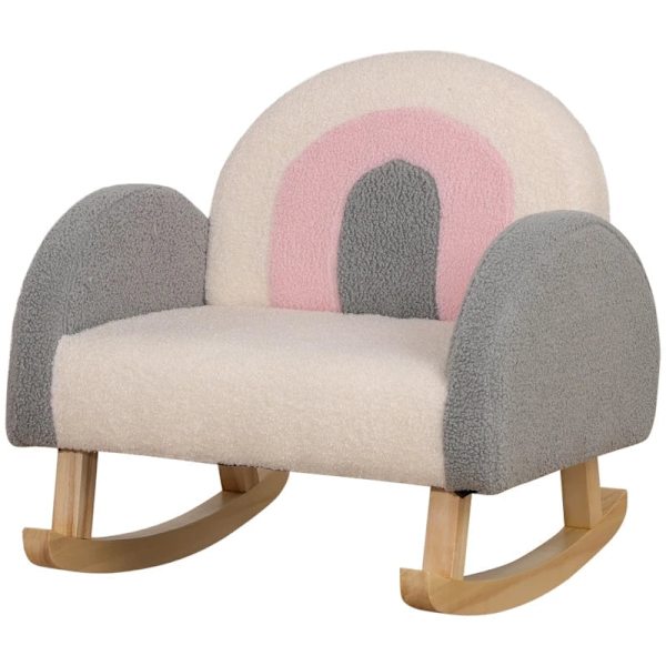 Rootz gungstol för småbarn - Söt design - Fårskinnsimitation - Eukalyptusträ - Grå + Rosa + Kräm - 50 x 45 x 44cm
