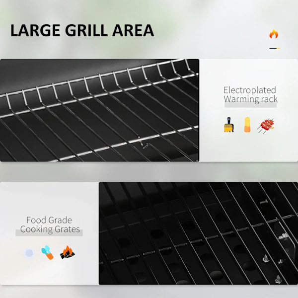 Rootz Charcoal Grill Smoker - BBQ Smoker - 1 Hylla - 1 Handduksställ - 2 Grillgaller - Raffinerad design - Rostfritt stål+metall - Svart - 113cm x 65c