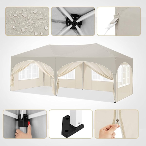 Rootz Havepavillon 3x6m - Udendørs baldakin - Pop-up telt - UV-beskyttelse - Vandafvisende - 250-254-258cm - Komplet tilbehør