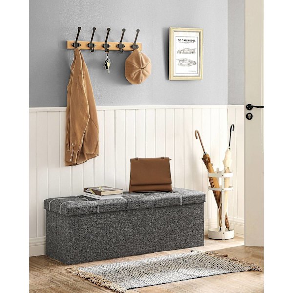 Rootz Seat Chest Ottoman - Förvaringsbänk - Mörkgrå - MDF - Imiterat linne - Skum - Stor förvaringskapacitet - Robust konstruktion - Mångsidig användn