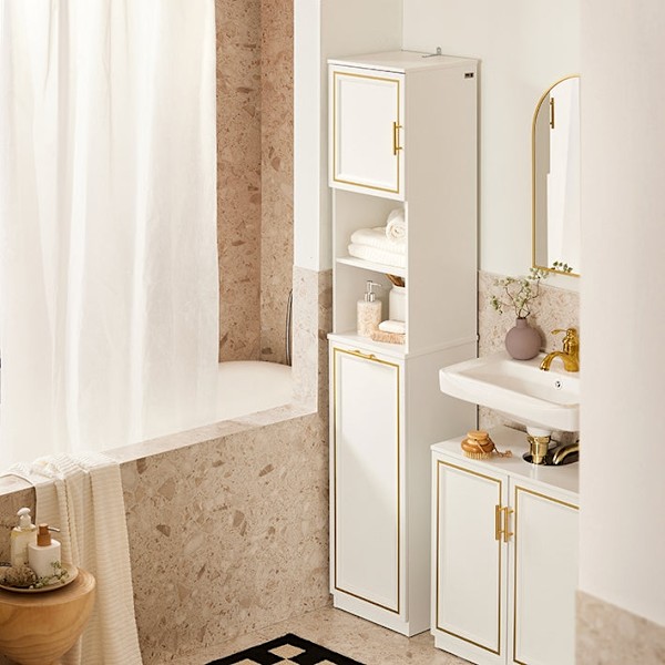 Rootz Tall Badrumsskåp - Förvaringsenhet - Tvätthållare - MDF Furu - Tippskydd - 33cm x 171cm x 32cm - 2-delad set