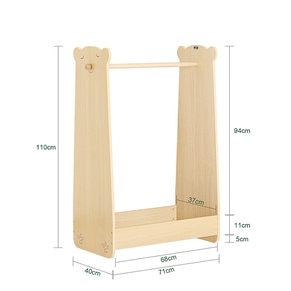 Rootz Kids Klädställ - Stativ för barn - Hängskena - Bar i massivt trä - Skoförvaring - 71cm x 110cm x 40cm