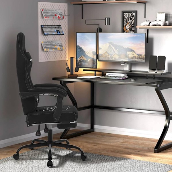 Rootz Massage Gaming Chair - Ergonomisk kontorsstol - Reclining Gamer Chair - Mesh-tygsits - Svankstöd - Justerbart nackstöd - 64cm x 127cm x 54cm