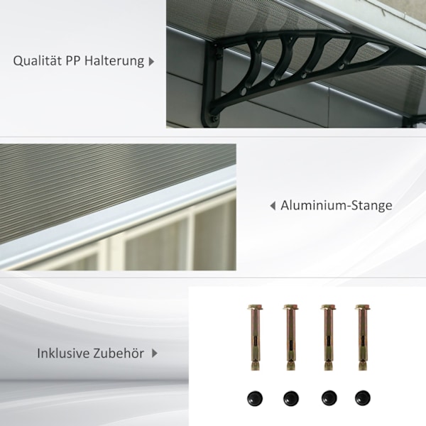 Rootz Door Roofing - Canopy Markise - Vejrskjold - Beskytter mod regn, vind & hagl - 103 x 96,5 x 27 cm - Brun polycarbonat & aluminium