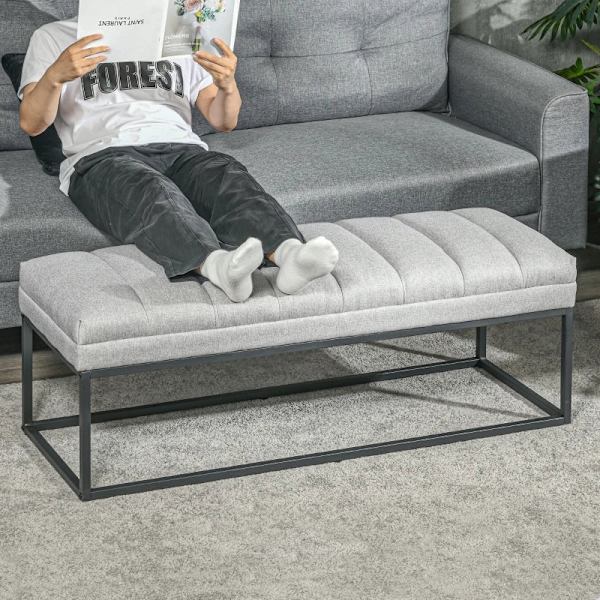 Rootz industrielt designbænk - Sengebænk - Stue - Boligmøbler - Siddeløsning - Linnedstof - Metalben - Pink + Sort - 120L x 44W x 45,5H cm