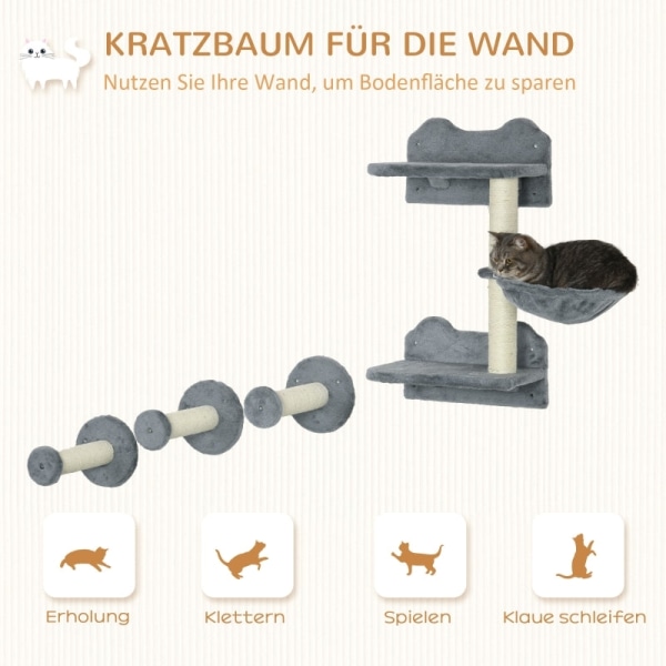 Rootz PawHut 4-delad kattklättringssteg - Kattvägghyllor - Cat Activity Center - Robust spånskiva - Utrymmesbesparande design - 40cm x 28cm x 73cm