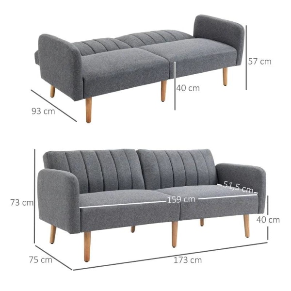 Rootz-vuodesohva - 2-istuttava kangasvuodesohva - Sohva nukkumistoiminnolla - Polyesteri - Kumi - Puunharmaa - 173 x 75 x 73 cm
