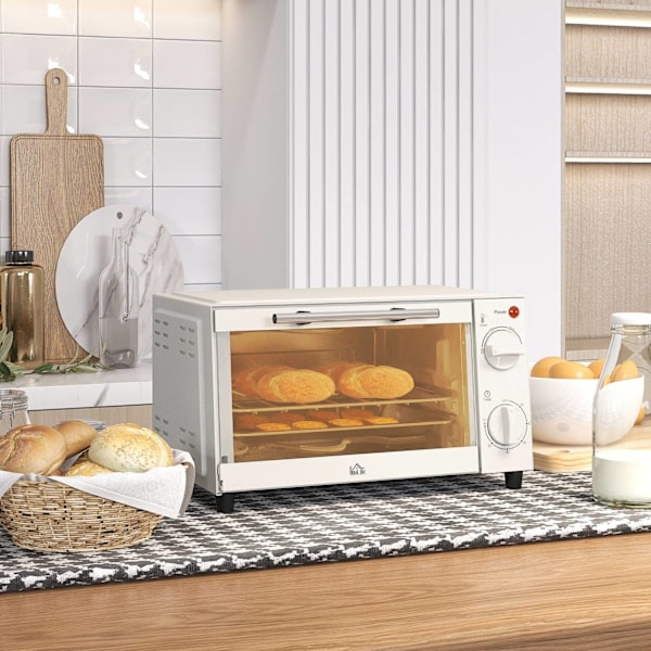 Rootz 9l mini -uuni - Compact Las Gasast Uun - Säädettävä lämpö - tilaa säästävä ruostumaton teräs - 35 cm x 24,6 cm x 20cm valkoinen